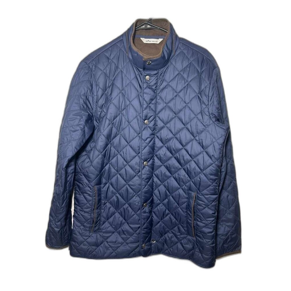 Peter Millar Suffolk Quilted Travel Jacket Men Medium Navy Blue Brown Puffer